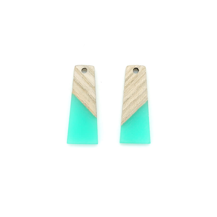 12x30mm Wood & Sea Blue Resin Rectangle Focal Piece Pendant Charm (2 Pieces)