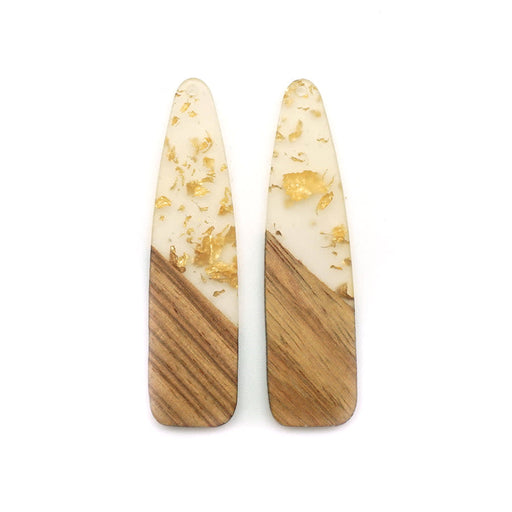17x66mm Wood & Clear Resin with Gold Foil Raindrop Focal Piece Pendant (1 Pair)