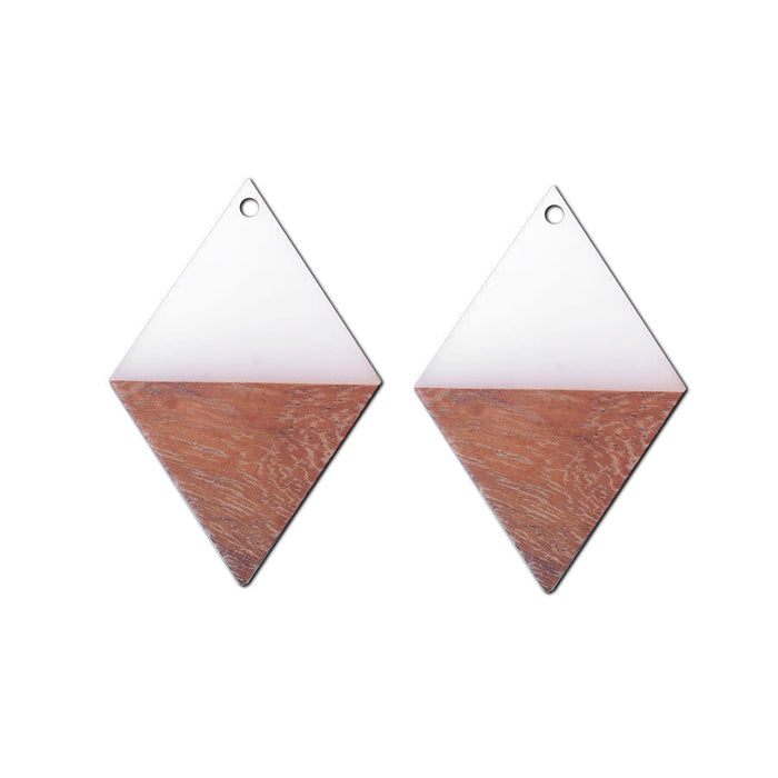 30x48mm Wood & Cream Resin Diamond Shape Focal Piece Pendant (1 Pair)