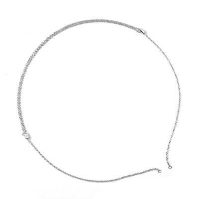 Rhodium Plated Adjustable Rolo Chain Necklace Double Slide Clasp