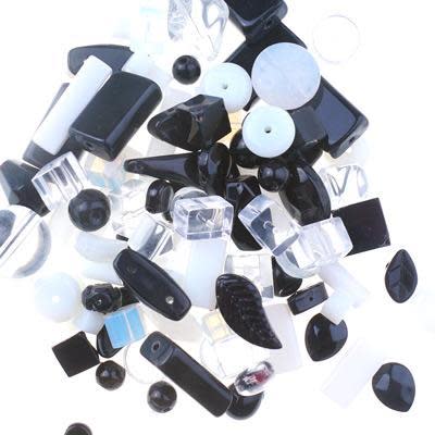 Black and White Pressed Glass Bead Mix