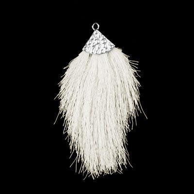 Ivory Large Capped Flat Tassel with Silver Textured Cap - 4.25 Inches Long