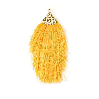 Mustard Yellow Large Capped Flat Tassel with Gold Textured Cap - 4.25 Inches Long