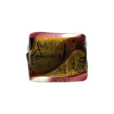 16mm Gold Foil in Brown Glass Rectangle Beads (5 Pieces)