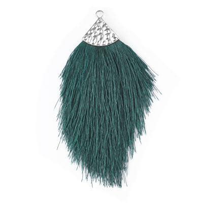 Forest Green Large Capped Flat Tassel with Silver Textured Cap - 4.25 Inches Long