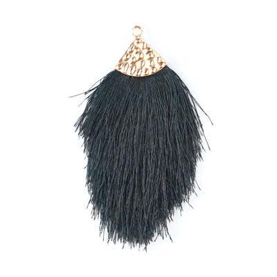 Black Large Capped Flat Tassel with Gold Textured Cap - 4.25 Inches Long