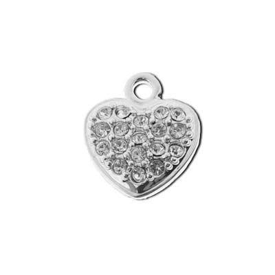 12mm Silver Plated with Clear Crystals Heart Charm