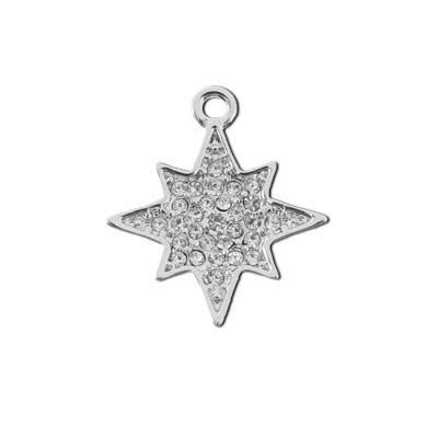 19mm Silver Plated with Clear Crystals Starburst Charm