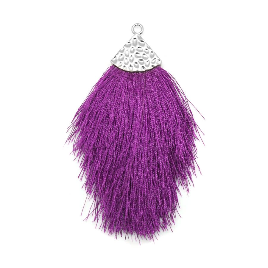 Purple Large Capped Flat Tassel with Silver Textured Cap - 4.25 Inches Long