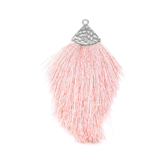 Blush Pink Large Capped Flat Tassel with Silver Textured Cap - 4.25 Inches Long