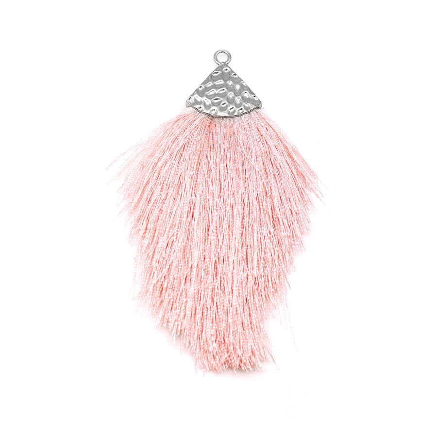 Blush Pink Large Capped Flat Tassel with Silver Textured Cap - 4.25 Inches Long