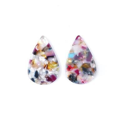 40x26mm Multi with White Acetate Teardrop Pendant (1 Pair)