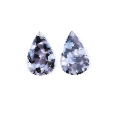 40x26mm Black and White Acetate Teardrop Pendant (1 Pair)