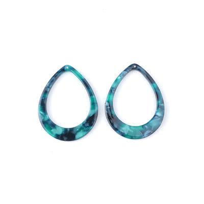 38x29mm Green and Black Acetate Teardrop with Cutout Pendant (1 Pair)