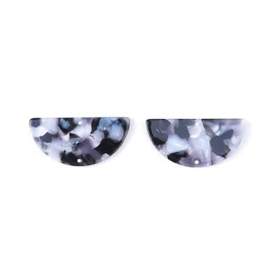 37x18mm Black and White Acetate Half Circle Pendant/Connector (1 Pair)