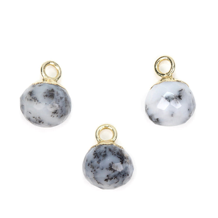 9mm Onion Shape Gold Electroplated Charm - Dendrite Opal - (3 Pieces)