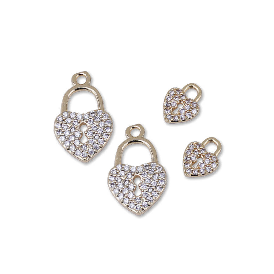 Locked Up in Love Crystal Heart Charm Set - Gold Plated