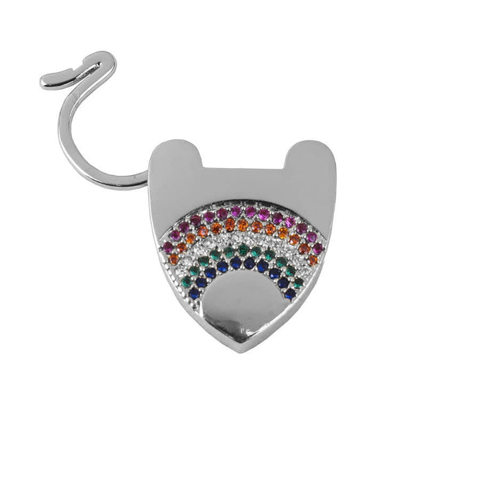 Locked Up in Love 23mm Heart Latch Clasp with Rainbow Crystals - Silver Plated