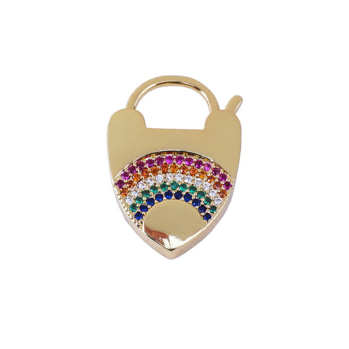 Locked Up in Love 23mm Heart Latch Clasp with Rainbow Crystals - Gold Plated