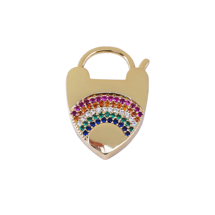 Locked Up in Love 23mm Heart Latch Clasp with Rainbow Crystals - Gold Plated