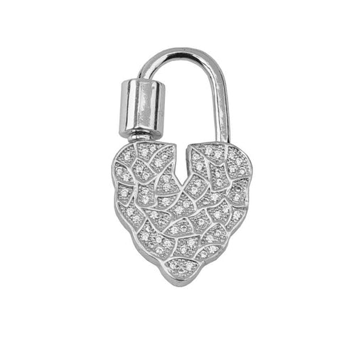Locked Up in Love 30mm Heart Carabiner Clasp with Crystal Embellishments - Silver