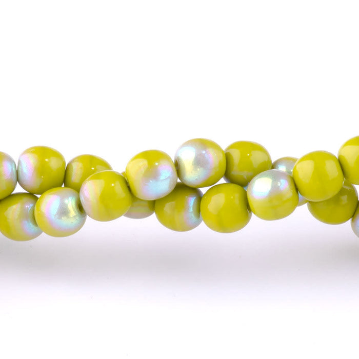 6mm Round Druk Czech Glas Beads - Avocado with AB Finish