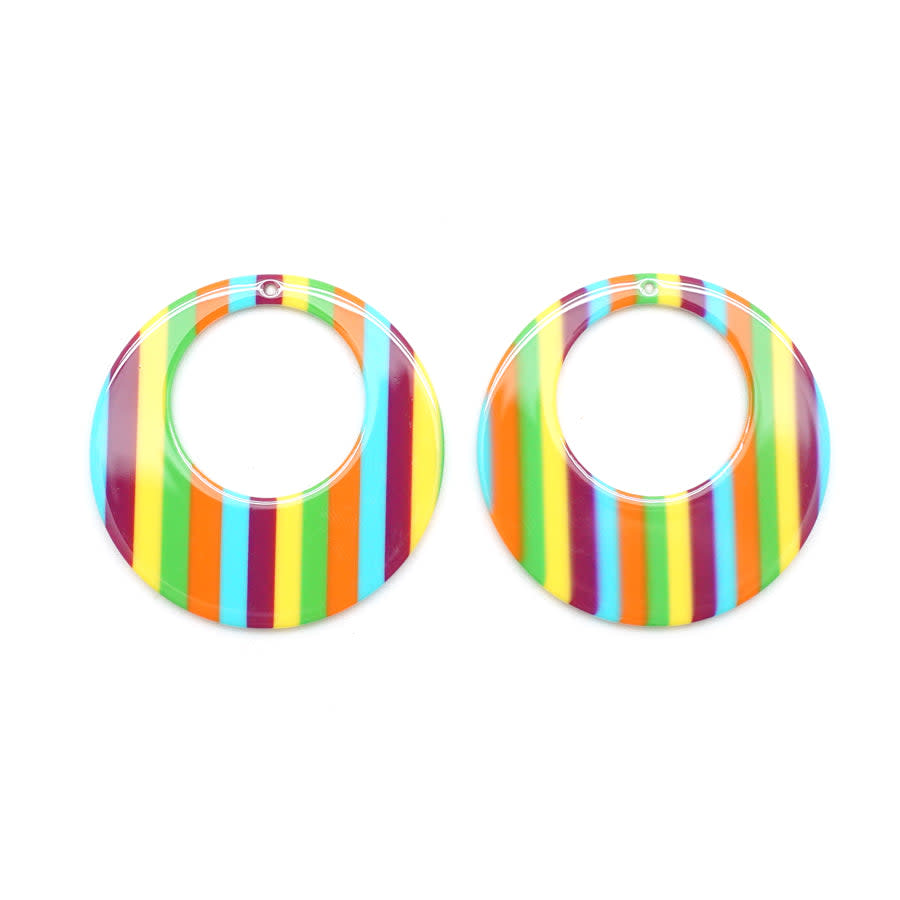45mm Circus Stripe Acetate Jumbo Circle with Cutout Pendant