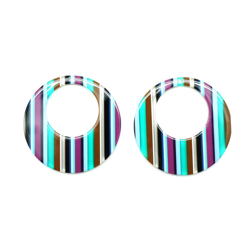 45mm Peacock Stripe Acetate Jumbo Circle with Cutout Pendant (1 Pair)