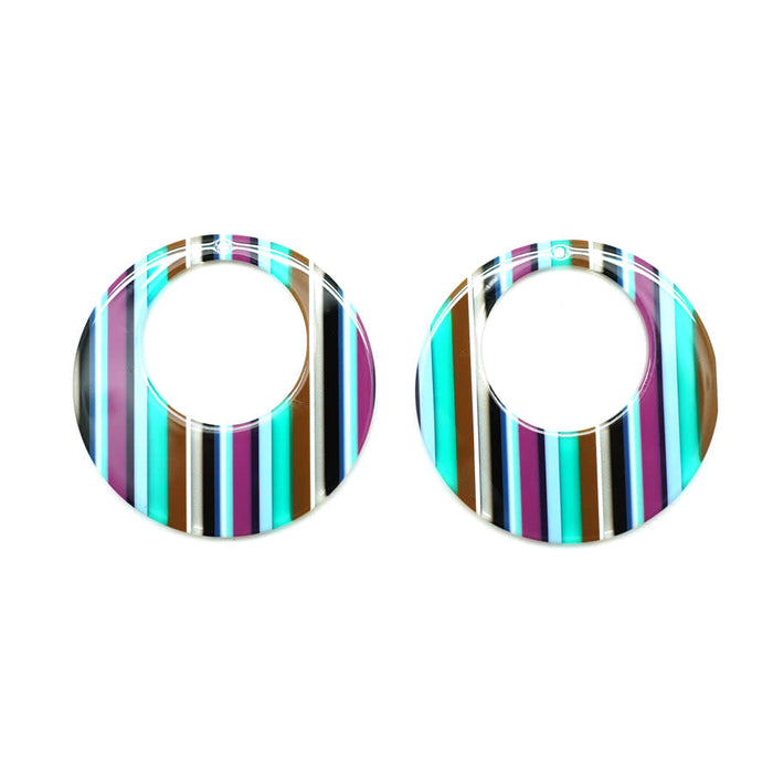 45mm Peacock Stripe Acetate Jumbo Circle with Cutout Pendant (1 Pair)