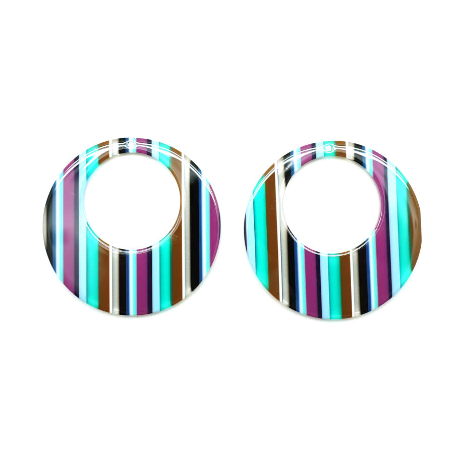 45mm Peacock Stripe Acetate Jumbo Circle with Cutout Pendant (1 Pair)