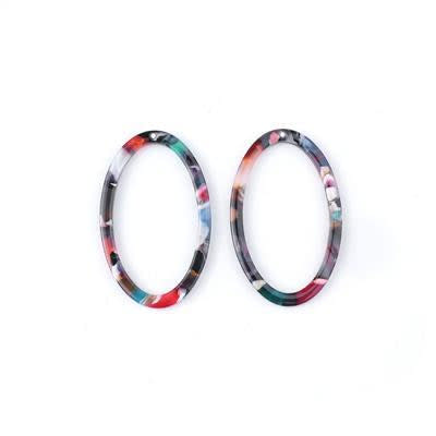 40x25mm Multi Color Acetate Oval Ring Pendant (2 Pieces)