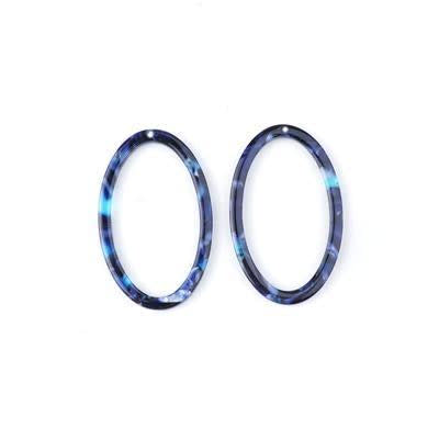 40x25mm Blue Acetate Oval Ring Pendant (1 Pair)