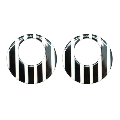 45mm Black & White Stripe Acetate Jumbo Circle with Cutout Pendant (1 Pair)