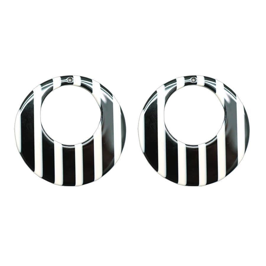 45mm Black & White Stripe Acetate Jumbo Circle with Cutout Pendant (1 Pair)