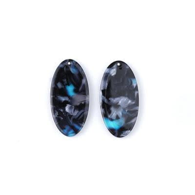 30x15mm Blue Acetate Oval Pendant (1 Pair)