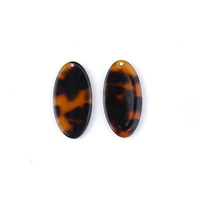 30x15mm Tortoise Shell Acetate Oval Pendant (1 Pair)