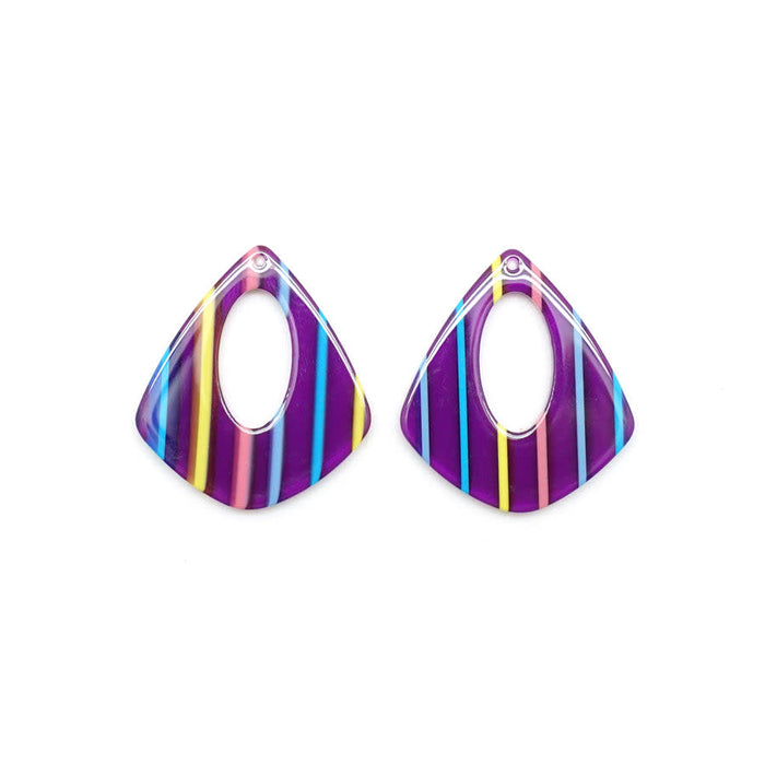 31x35mm 80's Arcade Skinny Stripe Acetate Pear Shape Pendant (1 Pair)