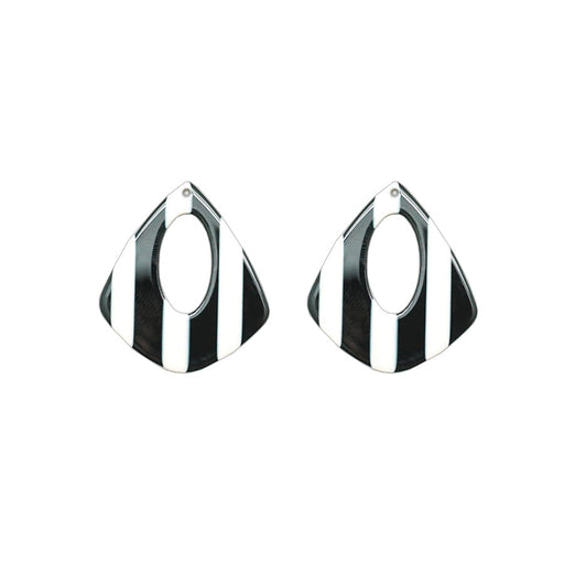 31x35mm Black & White Stripe Acetate Pear Shape Pendant (1 Pair)