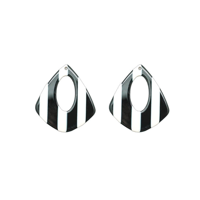 31x35mm Black & White Stripe Acetate Pear Shape Pendant (1 Pair)