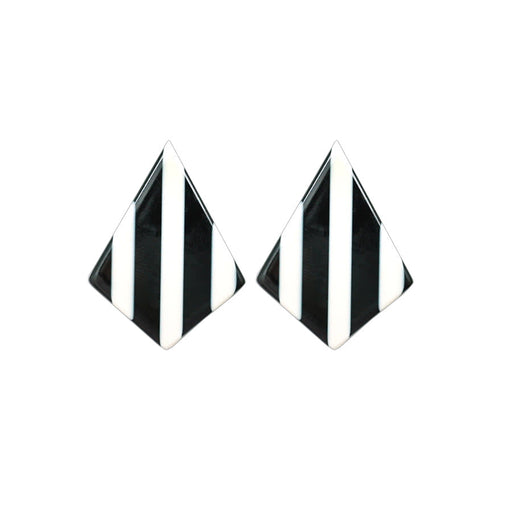 30x40mm Black & White Stripe Acetate Kite Shape Center Top Drilled Pendant (1 Pair)