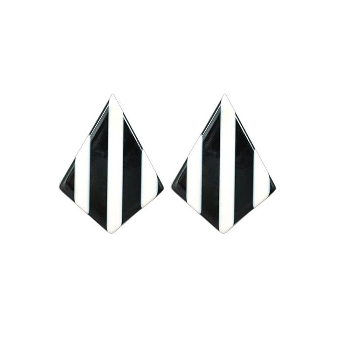 30x40mm Black & White Stripe Acetate Kite Shape Center Top Drilled Pendant (1 Pair)
