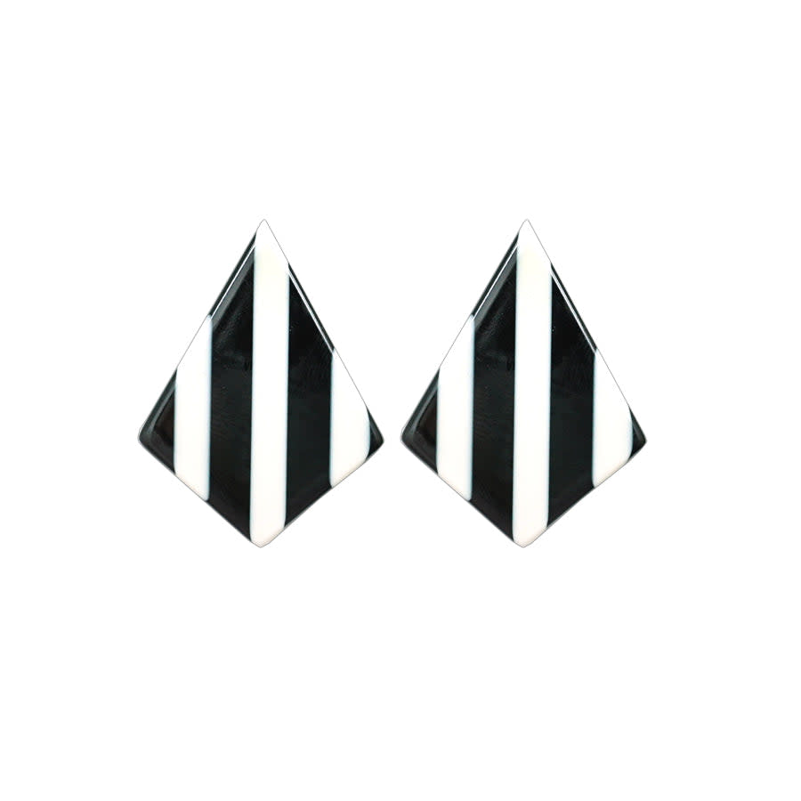 30x40mm Black & White Stripe Acetate Kite Shape Center Top Drilled Pendant (1 Pair)