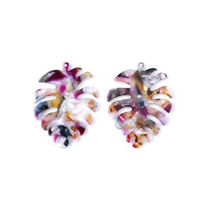 45x35mm Multi with White Acetate Tropical Leaf Pendant (1 Pair)