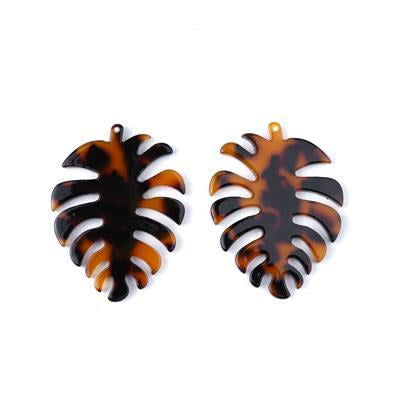 45x35mm Tortoise Shell Acetate Tropical Leaf Pendant (1 Pair)