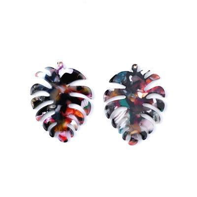 45x35mm Multi Color Acetate Tropical Leaf Pendant (1 Pair)