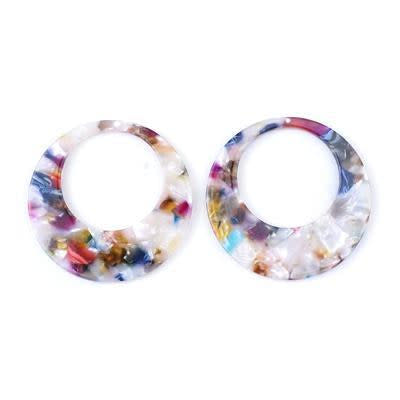 45mm Multi Color Acetate Jumbo Circle with Cutout Pendant (1 Pair)