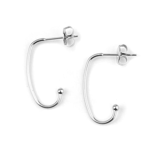 12x24mm Elongated Hoop Post Earrings in Silver Plated  from the Geo Collection (1 Pair)