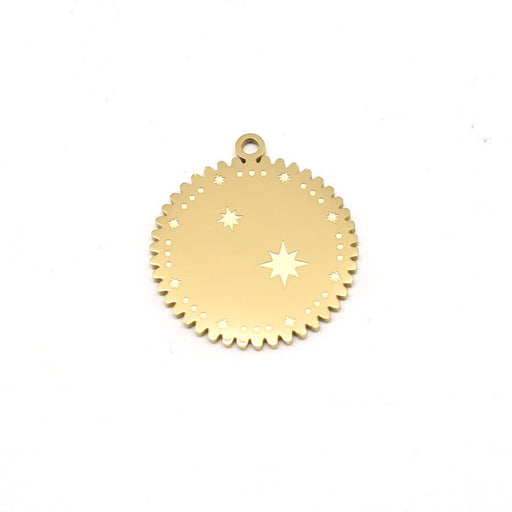 18mm 14K Gold Plated Stainless Steel Round Stars Charm