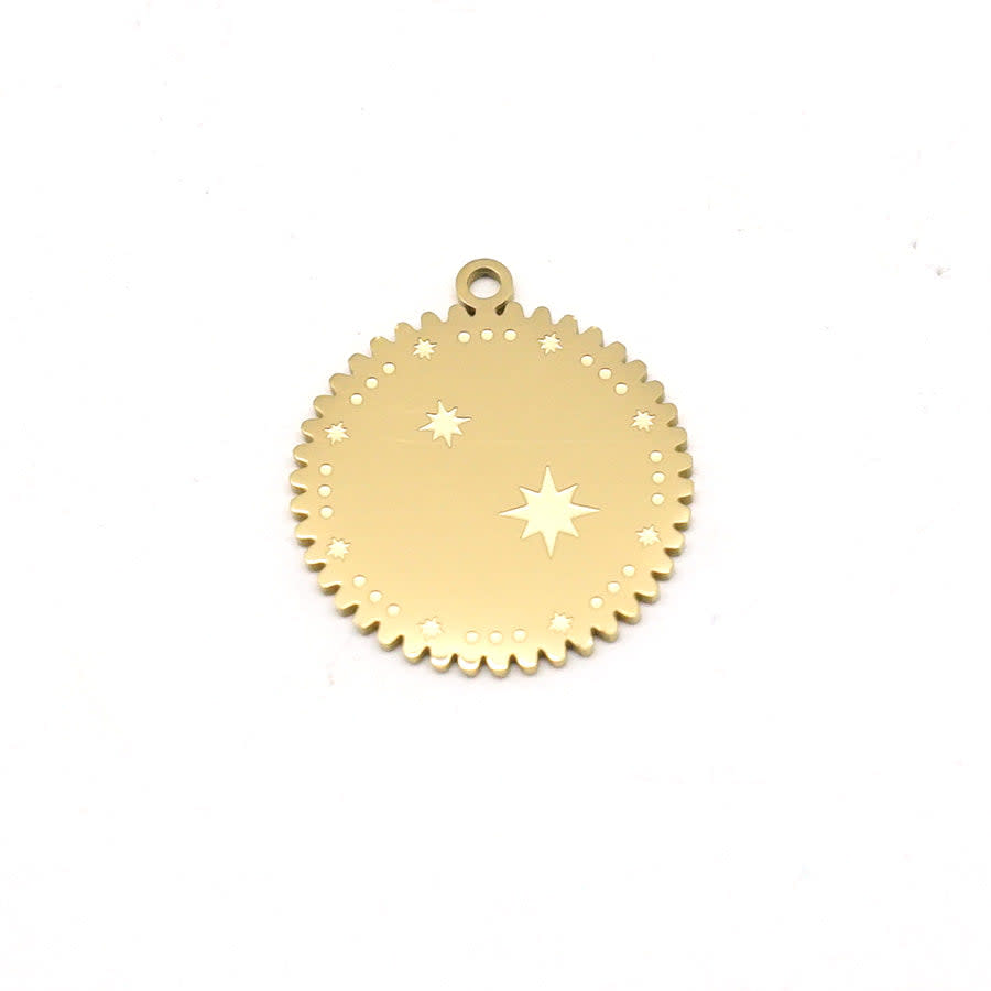 18mm 14K Gold Plated Stainless Steel Round Stars Charm