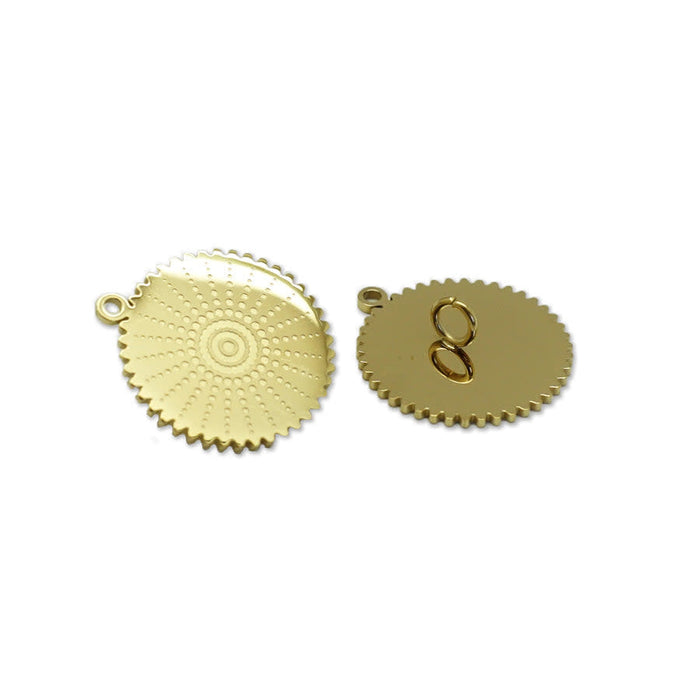 18mm 14K Gold Plated Stainless Steel Round Solar Burst Charm or Button